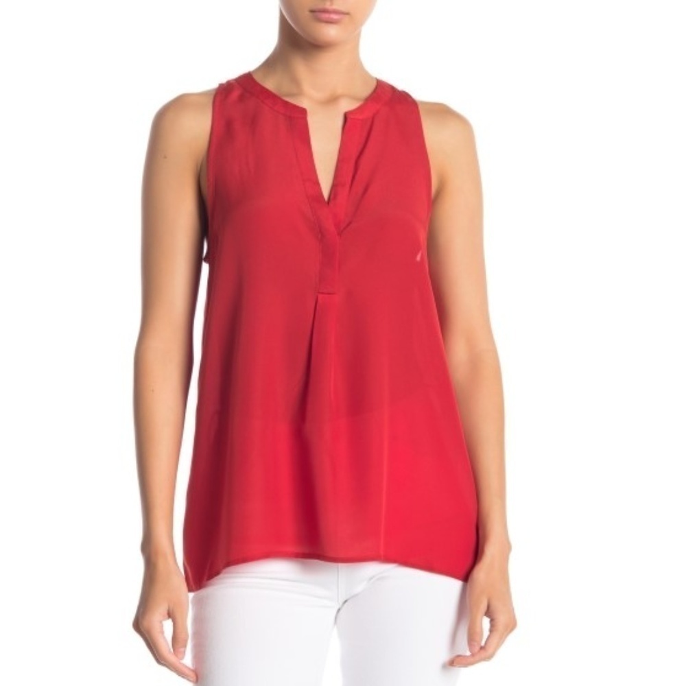 Joie Aruna Split Neck Sleeveless Top, Red